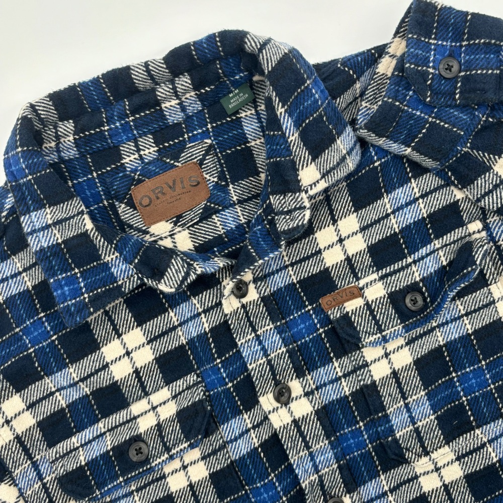 Orvis Classic Collection Mens Plaid Flannel Shirt Jacket Shacket Blue Medium